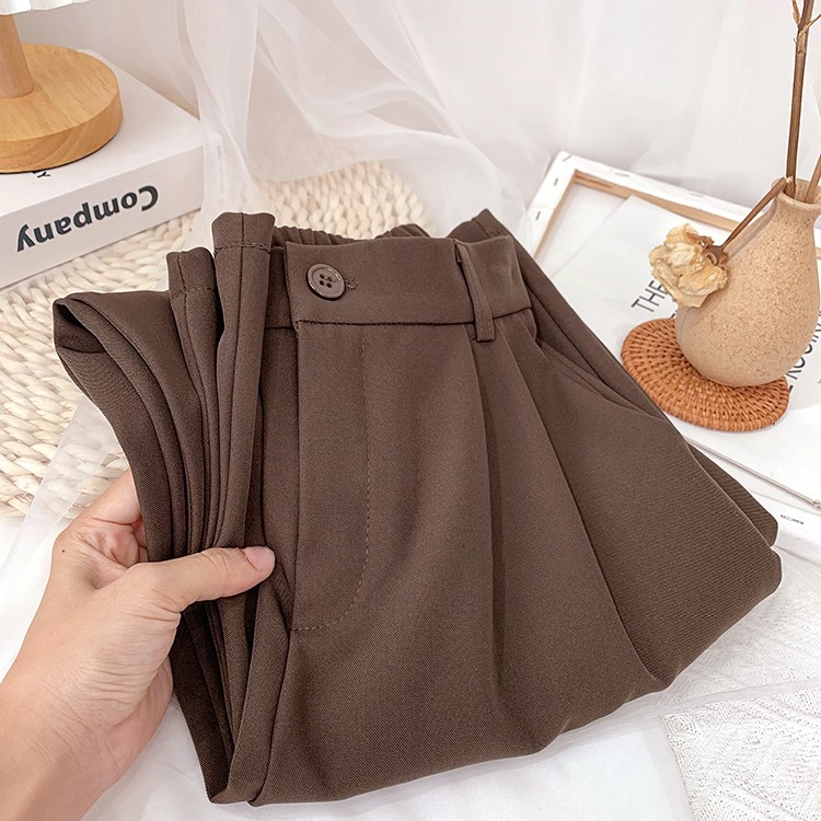 Krem/Hitam/Khaki/Coklat/Abu-abu Highwaist Loose Celana Setelan Wanita Kerja Celana Wanita Korean