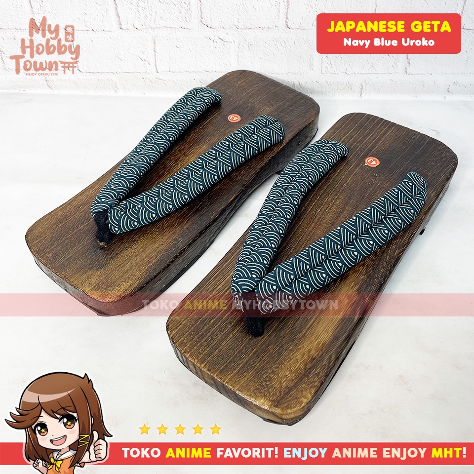 Geta Sandal Kayu Bakiak Jepang : Navy Blue Uroko