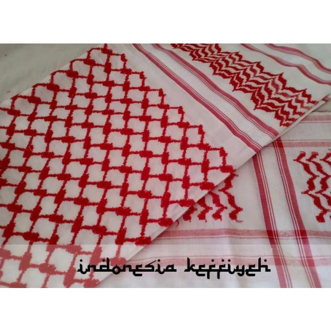 TERBARU Keffiyeh. Sorban. Shemagh -PREMIUM QUALITY- White Red Palestine /BAJU KOKO PRIA/BAJU KOKO DE
