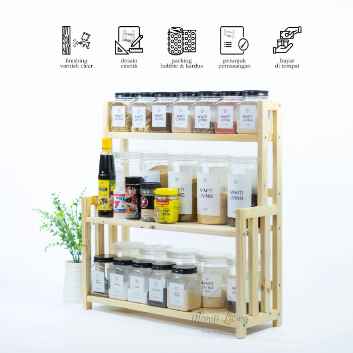 Tempat Rak Bumbu Dapur Kayu 3 Susun / Rak Serbaguna