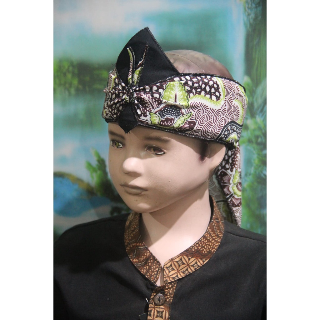 blangkon iket kepala sunda jawa batik tradisional anak atas BOLONG (HIJAU)