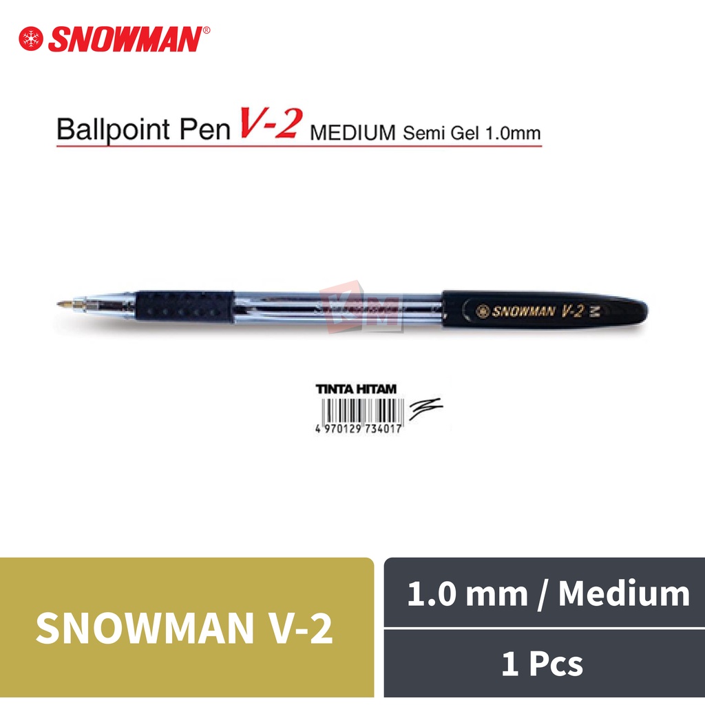 

Pulpen Ballpoint Pena Snowman V-2 Medium 1.0 mm Hitam Semi Gel