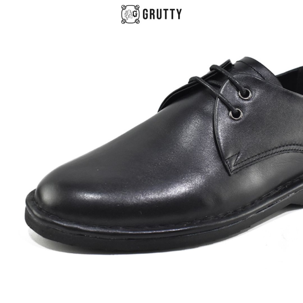 Grutty Sepatu Pria Big Size Pantofel Model Tali Kulit Asli Formal Kasual Hitam DC017