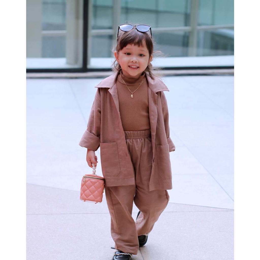 moons care Blazer Anak 1 Set Celana+Blazer Korean Style Outer Anak Perempuan StelanBlazer Setelan Bahan Linen | Setelan Blazer Cewek Umur 2-5Tahun Outwear Anak