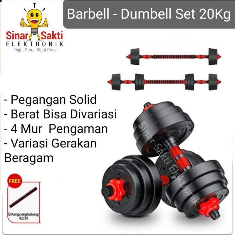 Dumbell Barbel 20kg 20 Kg 1 Set Dumbel Peralatan Fitness Alat Olahraga Angkat Beban Rumah