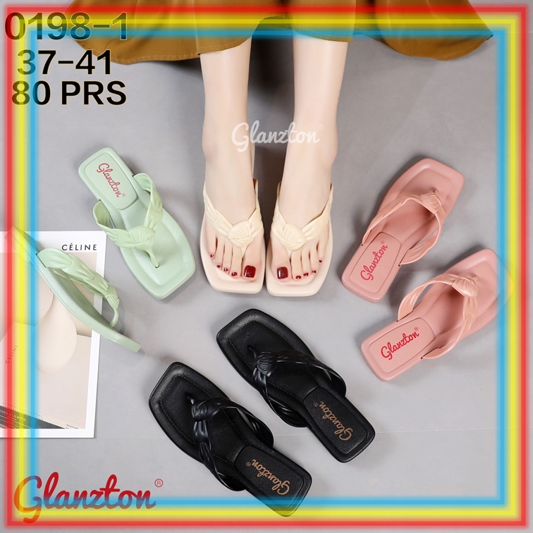 0198-1 Sandal Jepit Wanita Glanzton Sendal Cewek Empuk Jelly Karet Anti Slip Simpul Kerut Verotino