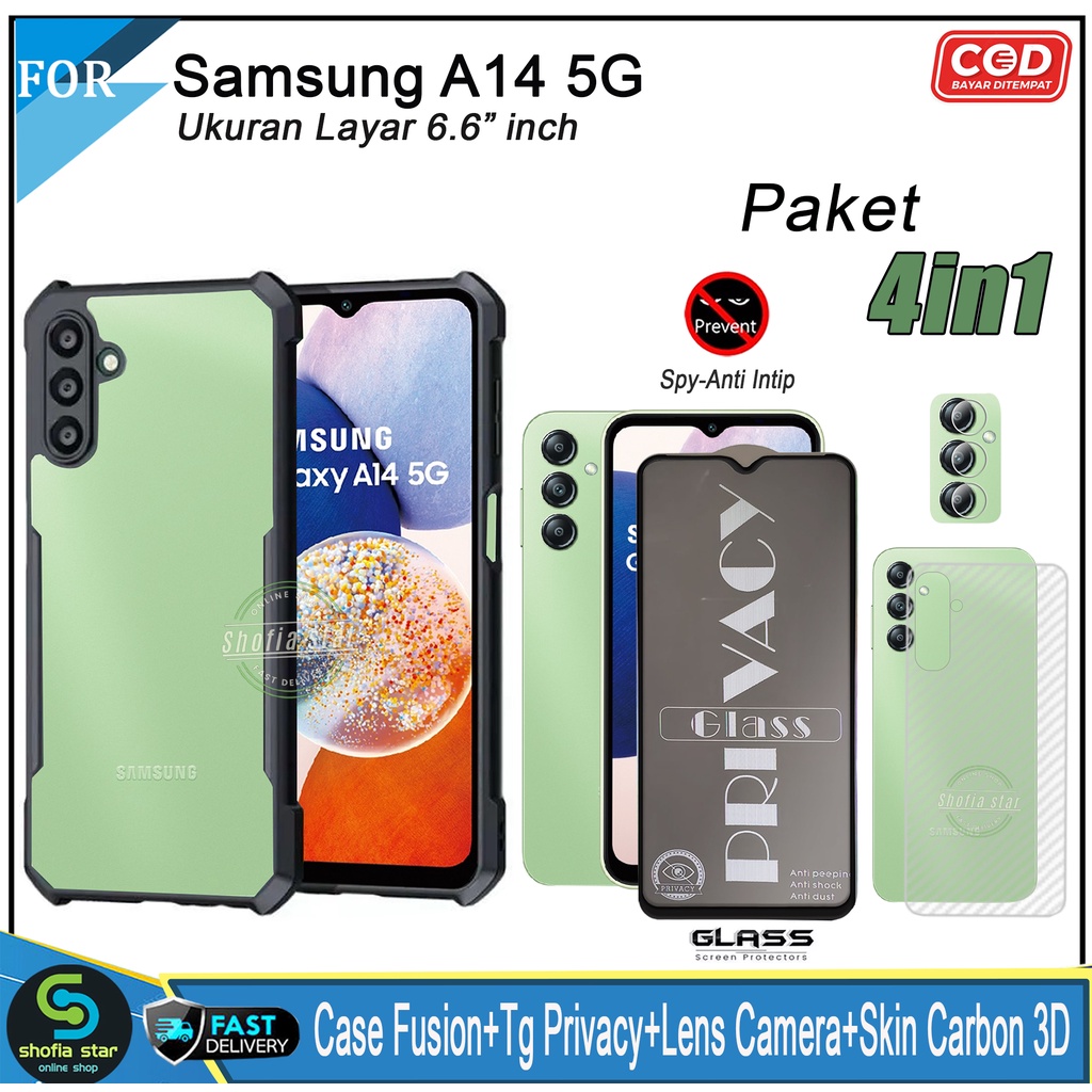 Paket 4in1 Case Samsung A14 5G A24 4G M14 5G A13 4G/5G A12 A23 5G A32 4G A22 4G Softcase Fusion Shockproof Transparan Protect Casing