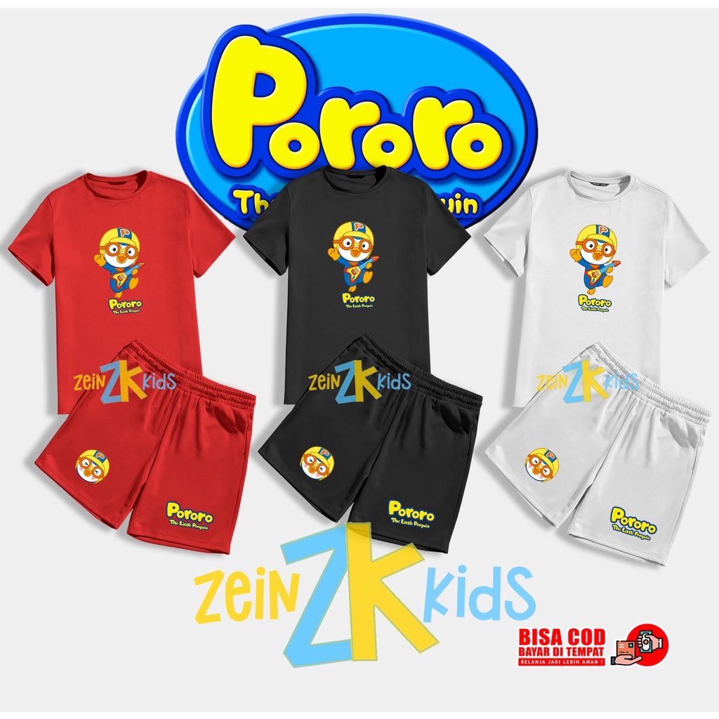 Setelan Kaos Anak Pororo The Little Penguin / Kaos Anak Pororo