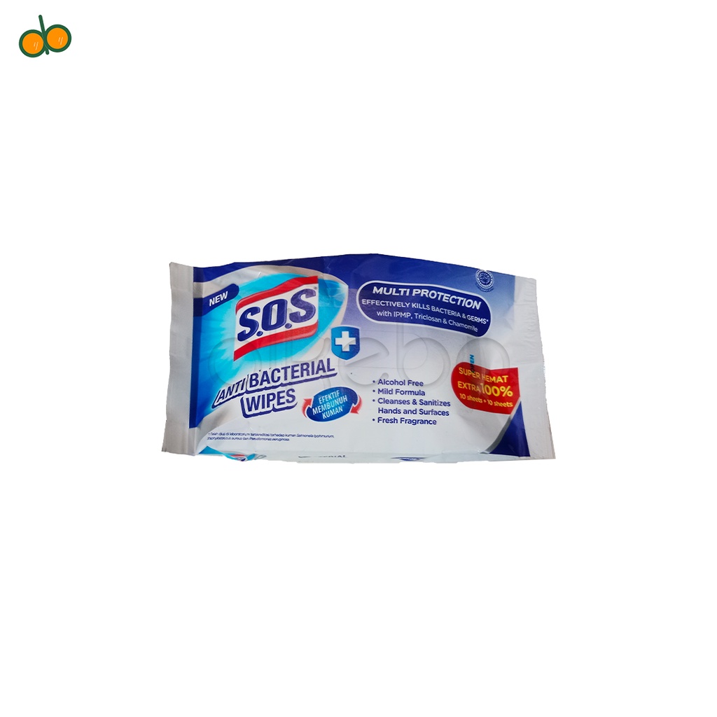 SOS Wipes Tisu Basah Antibacterial 10'S extra fill Tissue Antiseptik