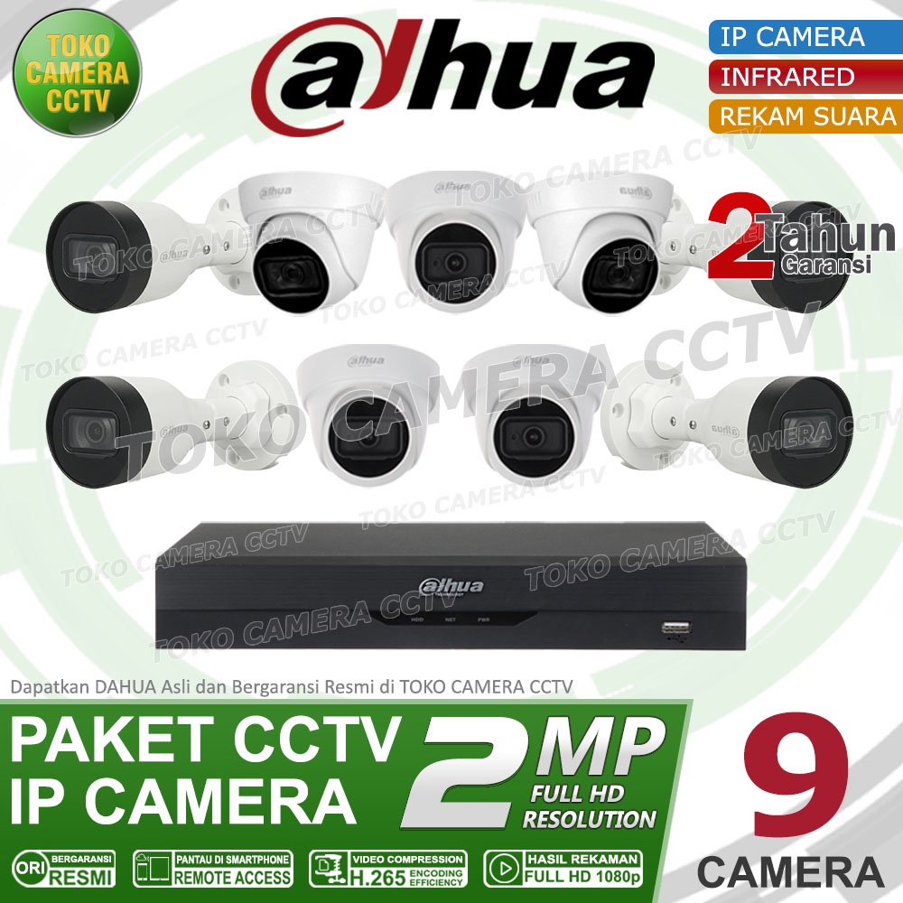 PAKET CCTV IP CAMERA DAHUA 2MP AUDIO 16 CHANNEL 9 KAMERA