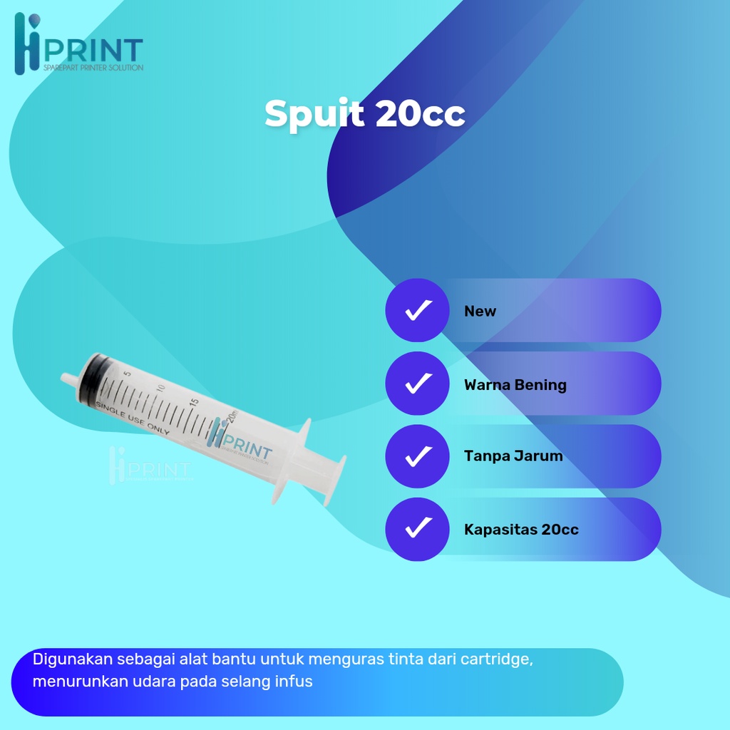 Spuit 20cc, Syringe 20cc, Suntikan Tinta 20ml, Spuid Ukuran 20ml (Tanpa Jarum)