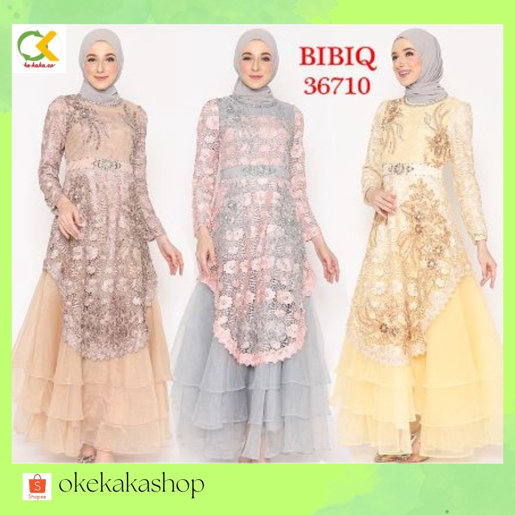 Baju Gamis Pesta Muslim Mewah BIBIQ Terbaru Bahan Brokat Organza Bibiq Fashion 36710