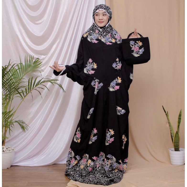 MUKENA TERUSAN BATIK / MUKENA BATIK LAJURAN JUMBO / MUKENA HITAM