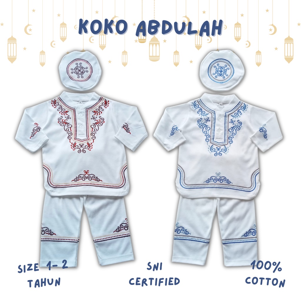 setelan koko anak laki laki 1 2 3 tahun 1-3 tahun 12 bulan baju koko anak balita lengan panjang set peci KOKO ABDULAH