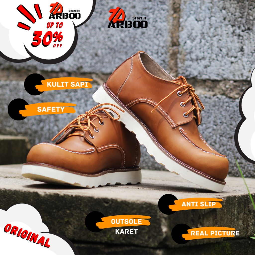Sepatu Pria Boots Redwings Tan Moc toe Models Arboo Series Safety Ujung Besi