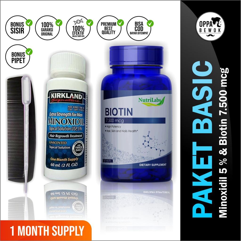 PAKET HEMAT MINOX DAN BIOTIN 7500mcg Penumbuh brewok jenggot dan rambut