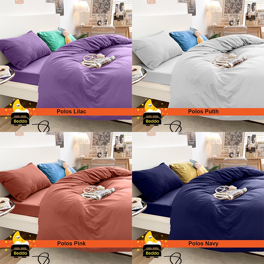 Beddo Sprei Set 180x2000 king polos minimalis Microfiber B2 20 cm/Seprai Plain Grey Black white Navy Purple  Mustrad Peach Silver Pink