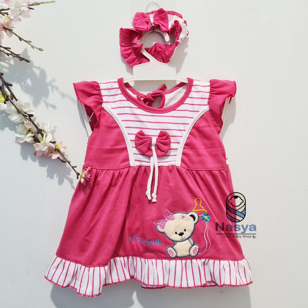 [P-051A] Baju Bayi (0-6 bulan) / Dress Bayi Perempuan Motif beruang lucu