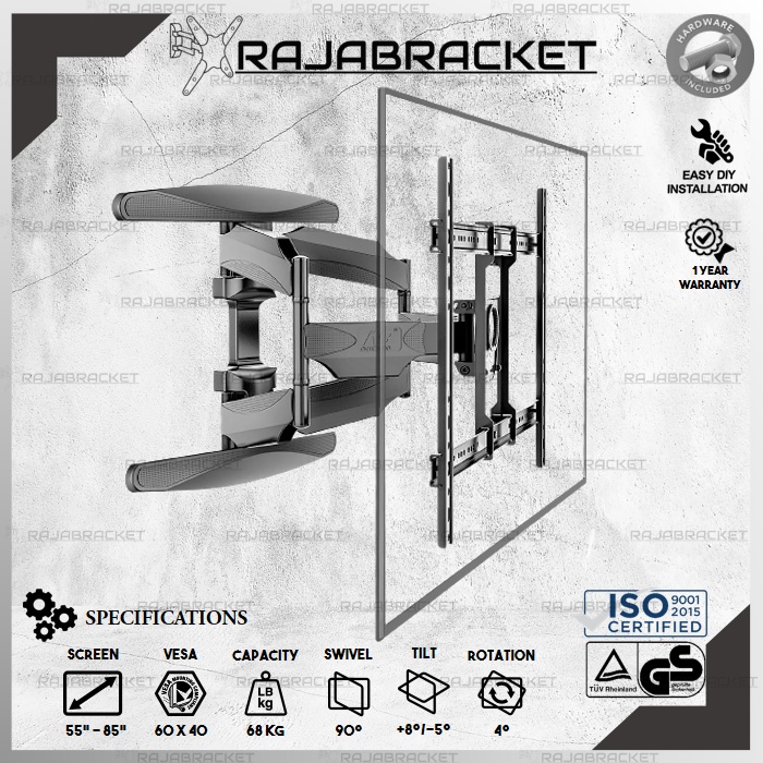 Bracket Braket Breket TV 55 60 65 70 75 77 80 85 inch, 6 Swivel Direction Universal TV Wall Mount