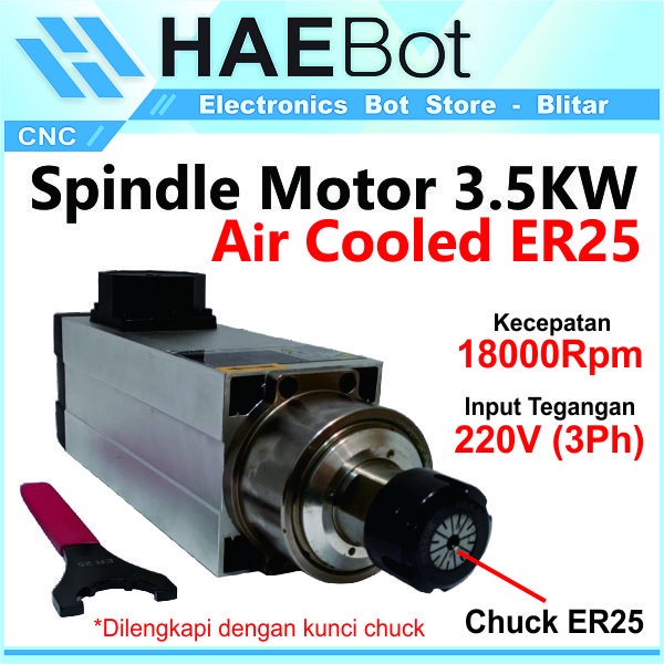 [HAEBOT] Spindle AC Motor 3.5KW 220V Air Cooled ER25 18000rpm CNC Router Spindel 3500W Mini DIY Torsi Tinggi Kuat High Speed Power Square