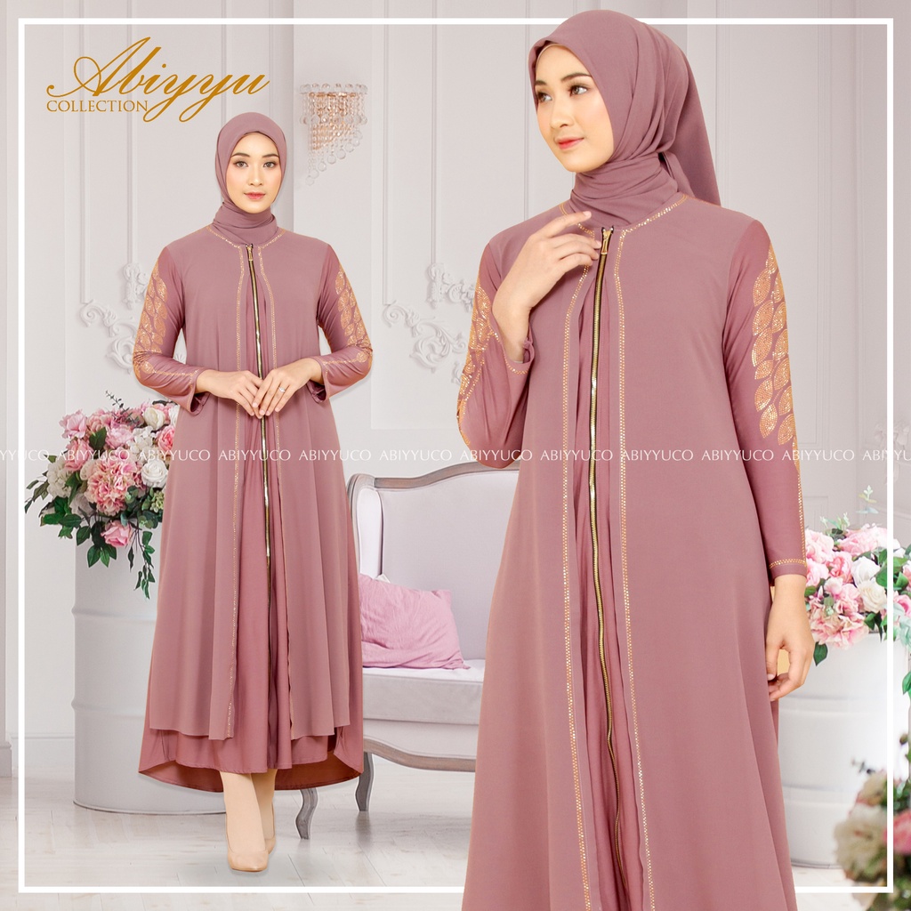 Abiyyuco TA9022 | Abaya Turki Ashanty Busui Gamis Turkey Termewah Hitam, Putih, Warna Warni Terbaru 2023 Turky Resleting Depan