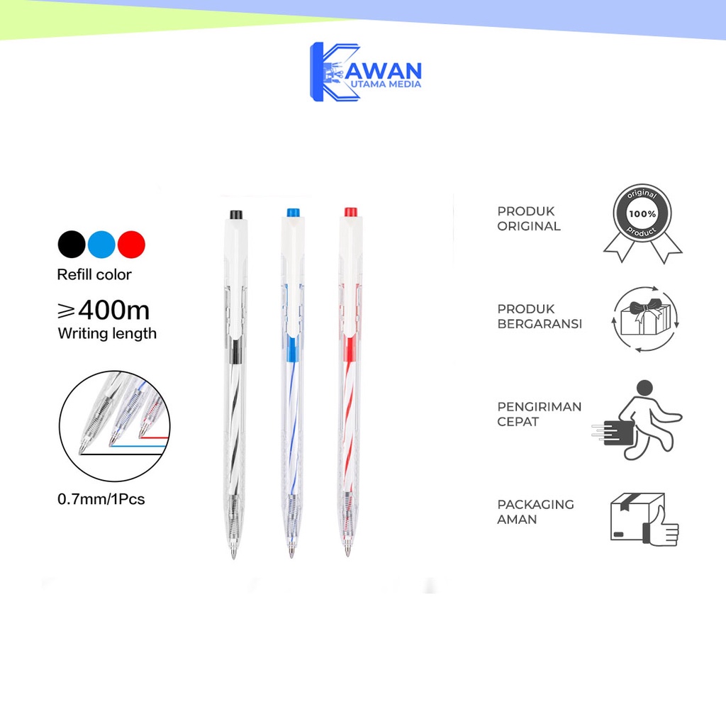 

Deli Ball Point Pen - Ultra Smooth 0.7mm Tinta Hitam/Biru/Merah EQ24 - Kamame