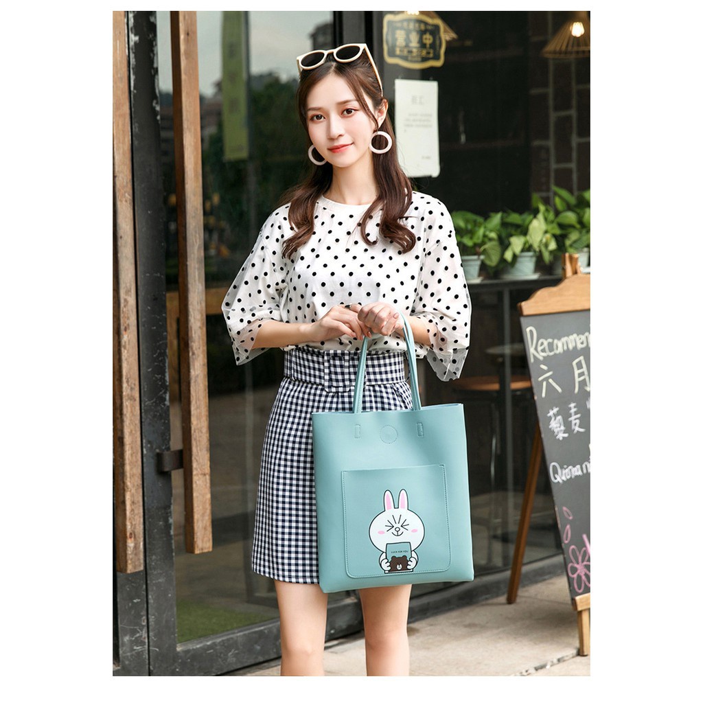 FYGALERY FYG1371 Tote Bag Wanita Tas Bahu Kuliah Motif Lucu Bahan PU Murah