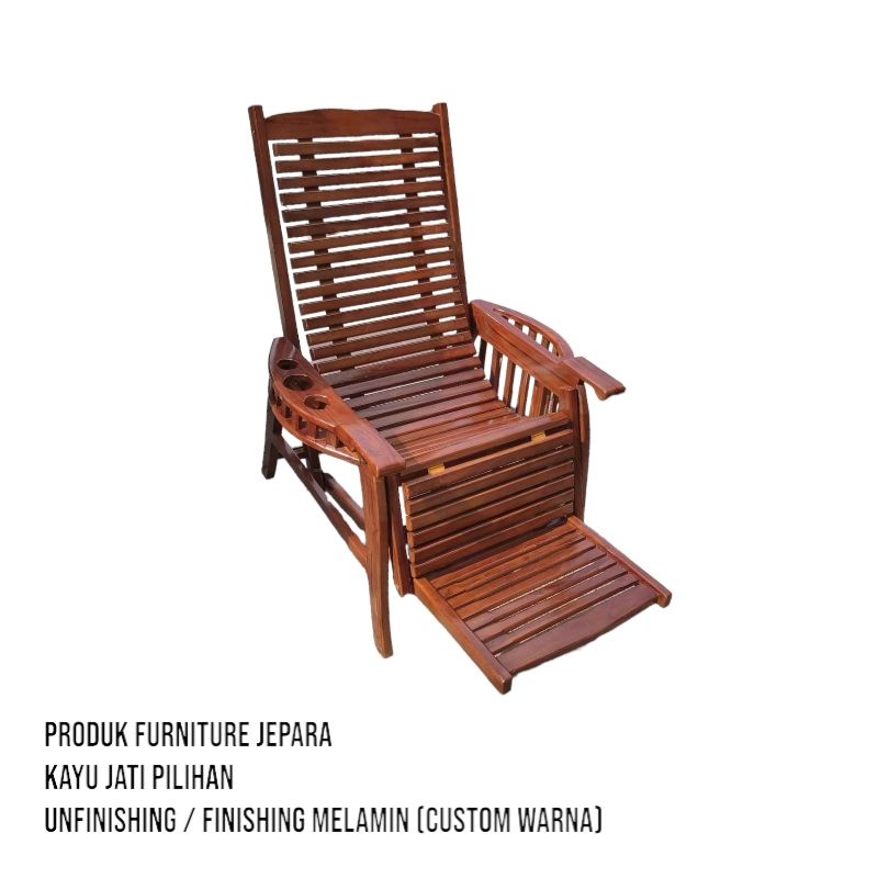 KURSI MALAS LIPAT GOYANG SANTAI KAYU JATI JEPARA MODEL RAK DAN BOTOL