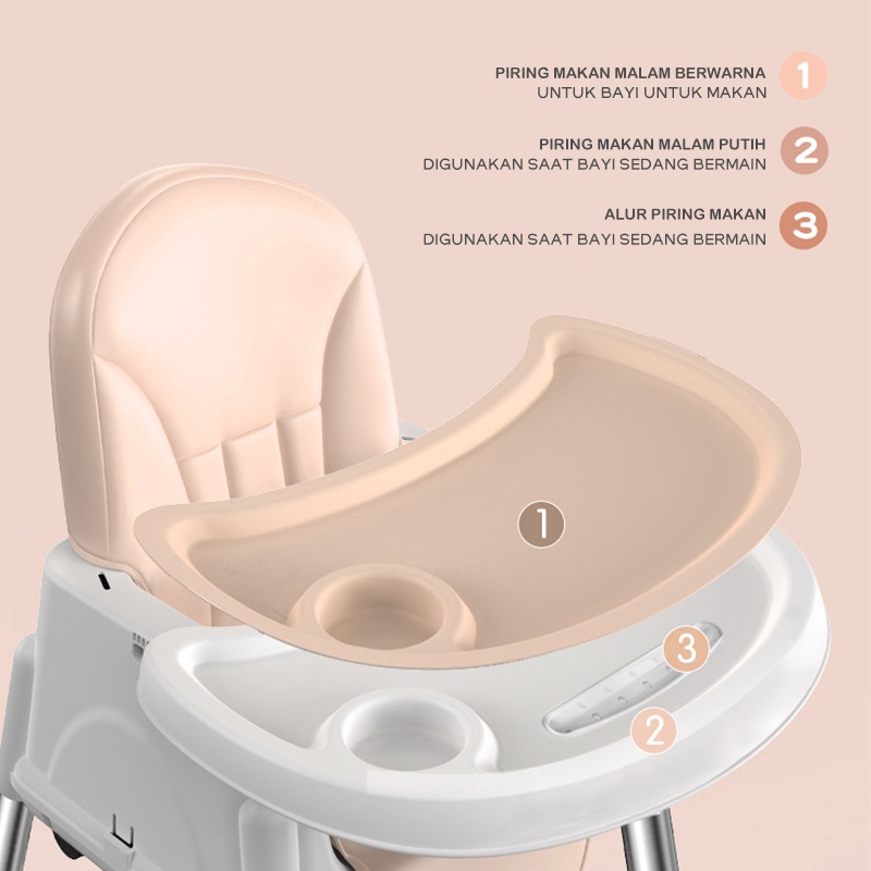 Kursi Makan Bayi 4 In 1/Kursi Makan Bayi Lipat/Dilipat Baby Chair/Kursi Bayi Kursi Makan Bayi/High Chair/Baby Booster /Bisa Meluncur Dengan Roda/Lipatan Satu Tombol/Ketinggian Yang Dapat Disesuaikan/Dengan Piring