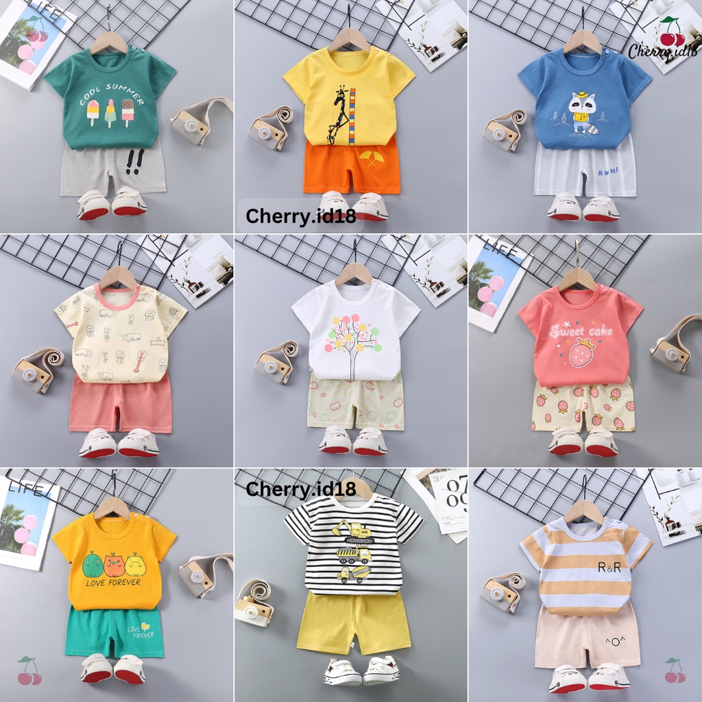 Cherry COD Setelan Pakaian Bayi / Setelan Pakaian Anak Lengan Pendek / Setelan Baju Bayi SLP31