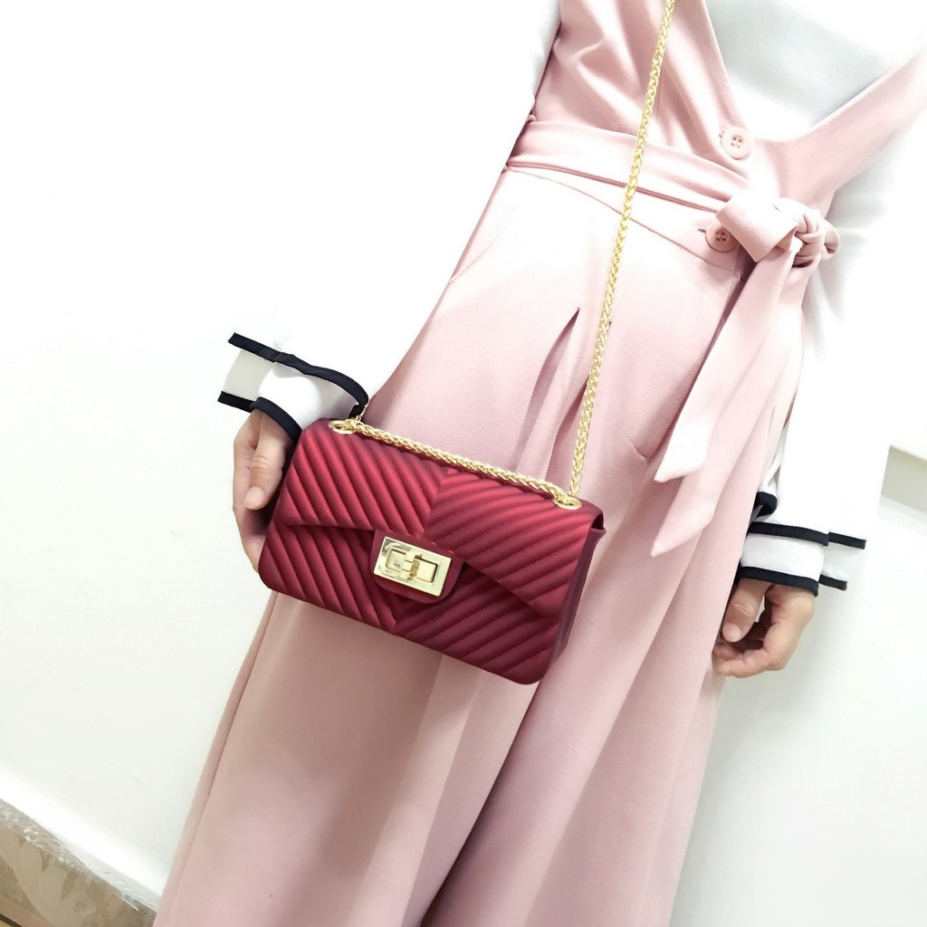 FYGALERY FYG1093 Tas Slingbag Wanita Jelly Matte Chevron Polos Woman Fashion Murah