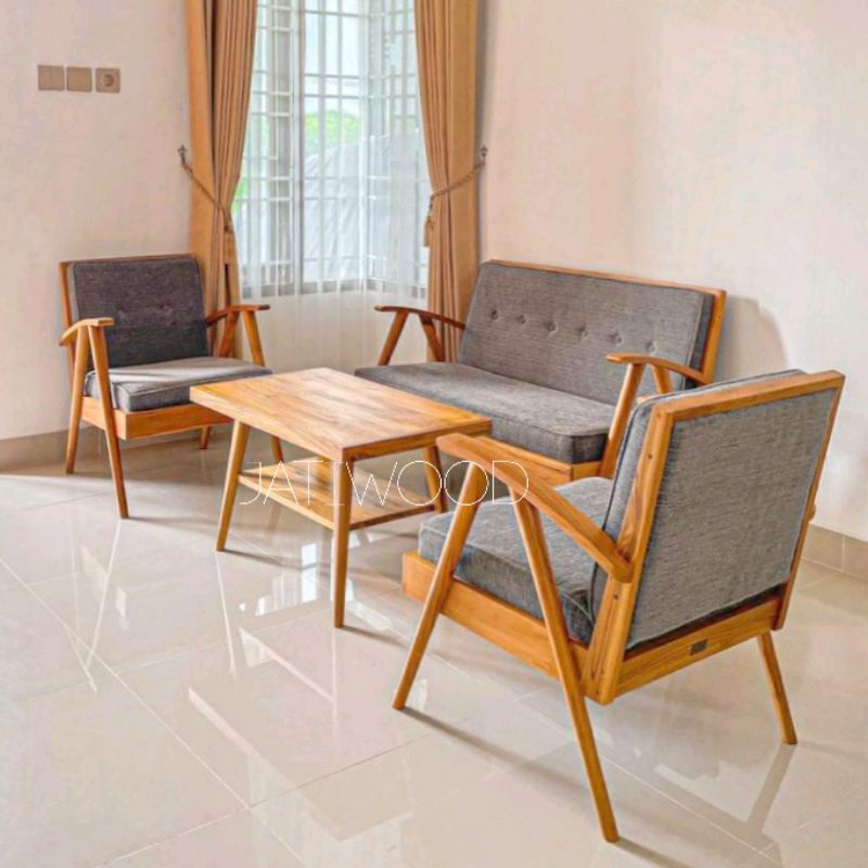 Set kursi tamu retro kayu jati minimalis, sofa jengki scandinavian Jepara