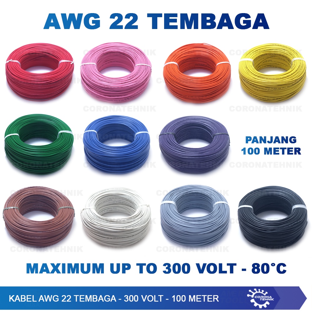 300 Volt - 100 Meter - Kabel AWG 22 Tembaga