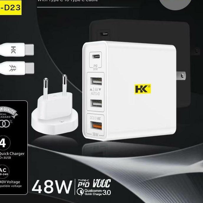 ✸ CHARGER HK 48W 3USB PD QUALCOMM 3.0 VOOC TYPE C TO C HK D23 ♞