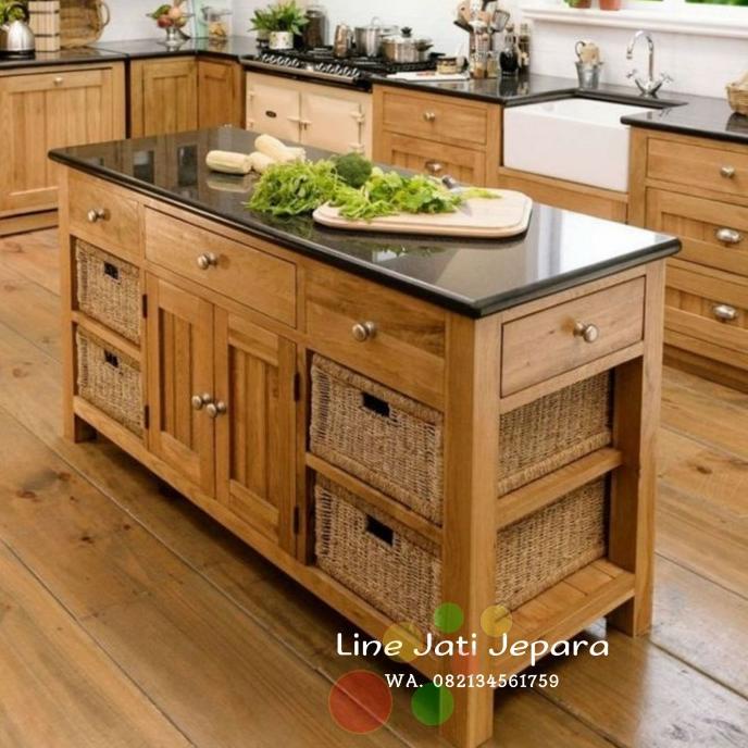 Meja dapur marmer kayu jati, kitchen island minimalis top marmer