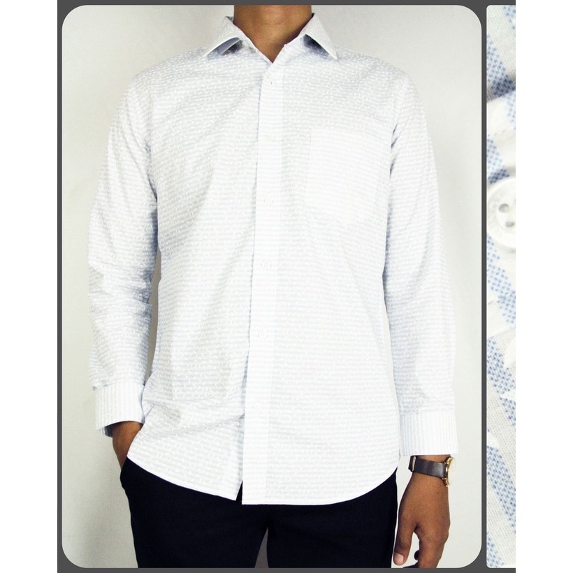 Kemeja Kantor Formal Pria Slimfit Maginot Lengan Panjang Putih Garis Biru Muda 04 Good Quality 100% Original