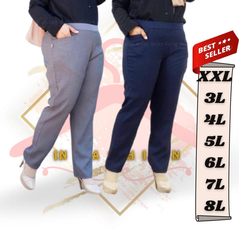 READY Celana Kerja Wanita Pinggang Karet Melar Big Size Super Jumbo Bahan Dasar Kain Katun Wollypoll