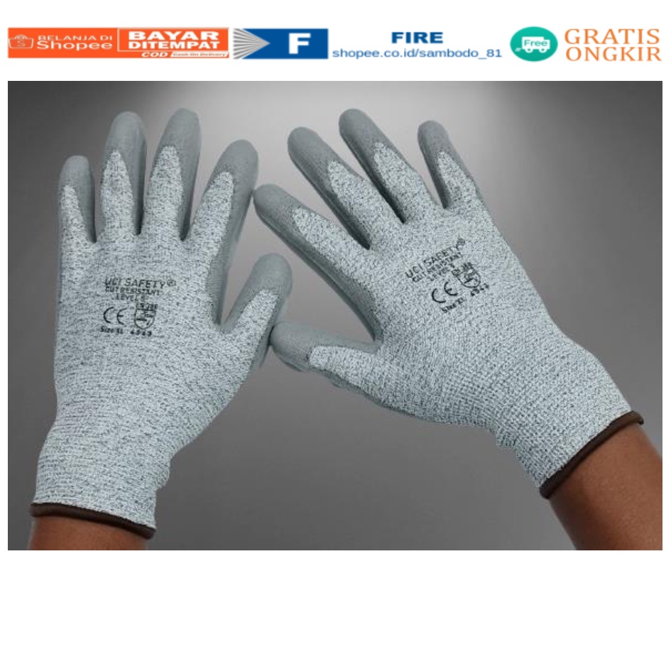 Anti Gores Cut Resistant Anti Benda Tajam Anti Gores Anti Licin Anti Slip Anti Iris Telapak Tangan dilapisi karet Pengaman kerja Safety Gloves Kontruksi Welding Proyek bengkel Level 5