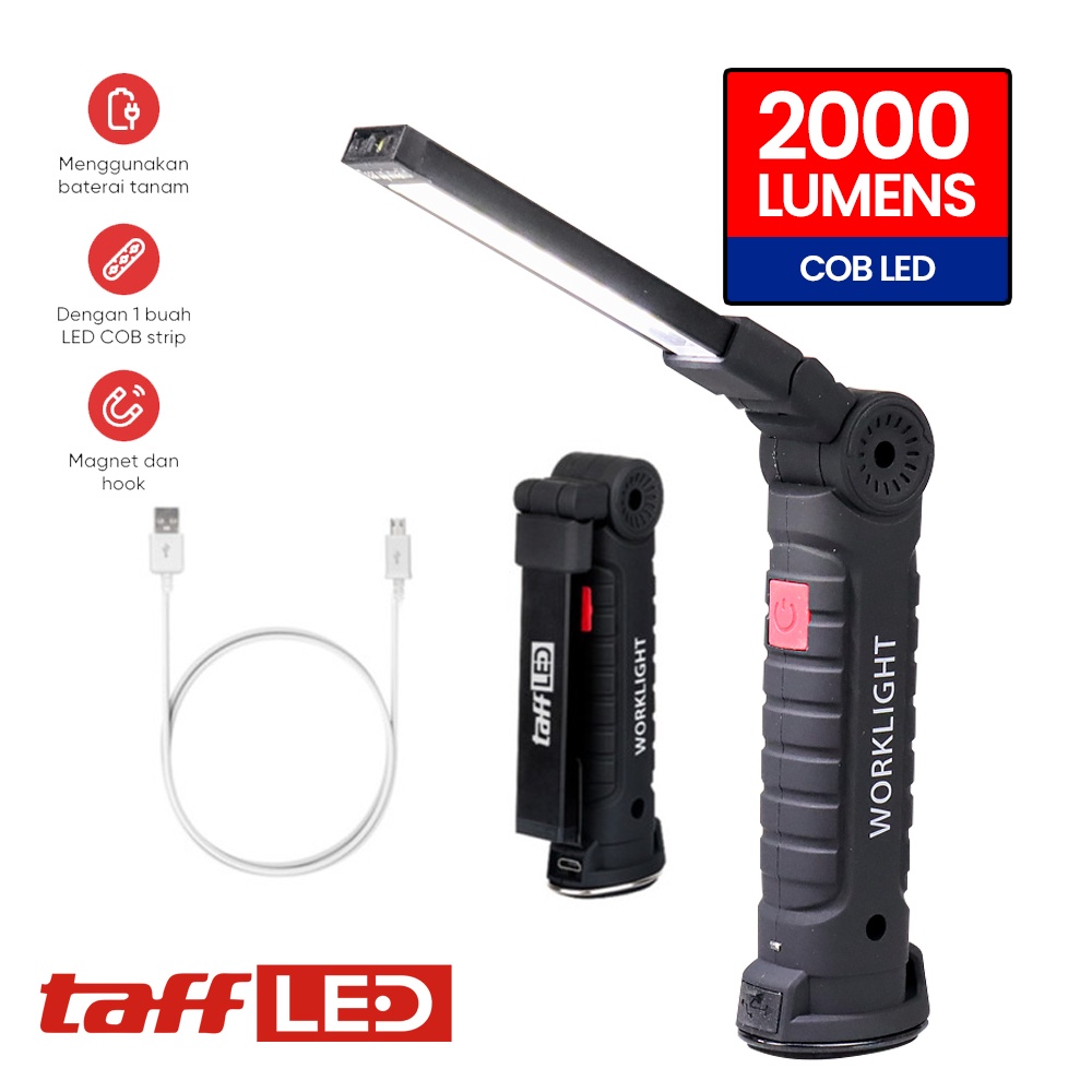TERMURAH TaffLED Senter Worklight COB Magnetic Flashlight LED 2000 Lumens