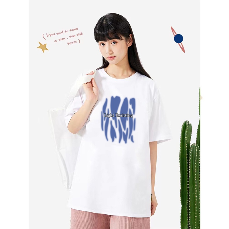 [100%  Katun]Vintage Kaos Lengan Pendek Cream Atasan Wanita Oversize Printed T-shirt Kekinian Korean Style ootd