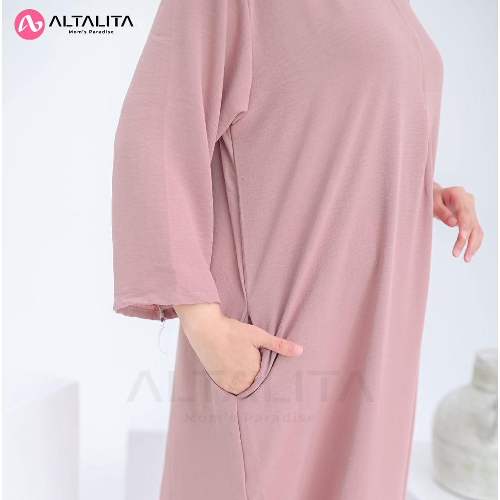 Altalita - Daster Gamis Polos Panjang Lengan 3/4 Cringcle Airflow Kekinian Semata Kaki Busui Jumbo LD 120