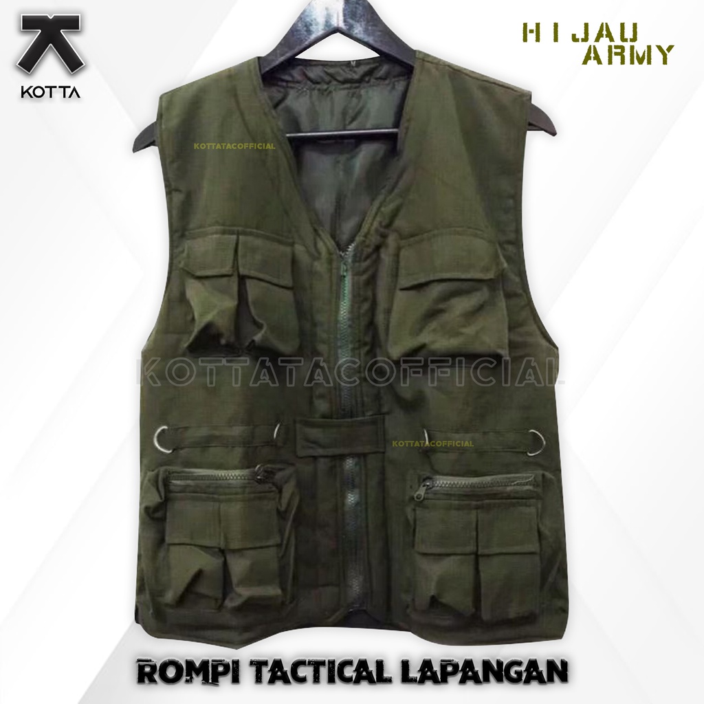 ROMPI LAPANGAN HIJAU ARMY  - ROMPI OUTDOOR HIJAU - ROMPI VEST CARGO LAPANGAN MULTIFUNGSI BANYAK SAKU - ROMPI WARTAWAN - ROMPI CAESAR