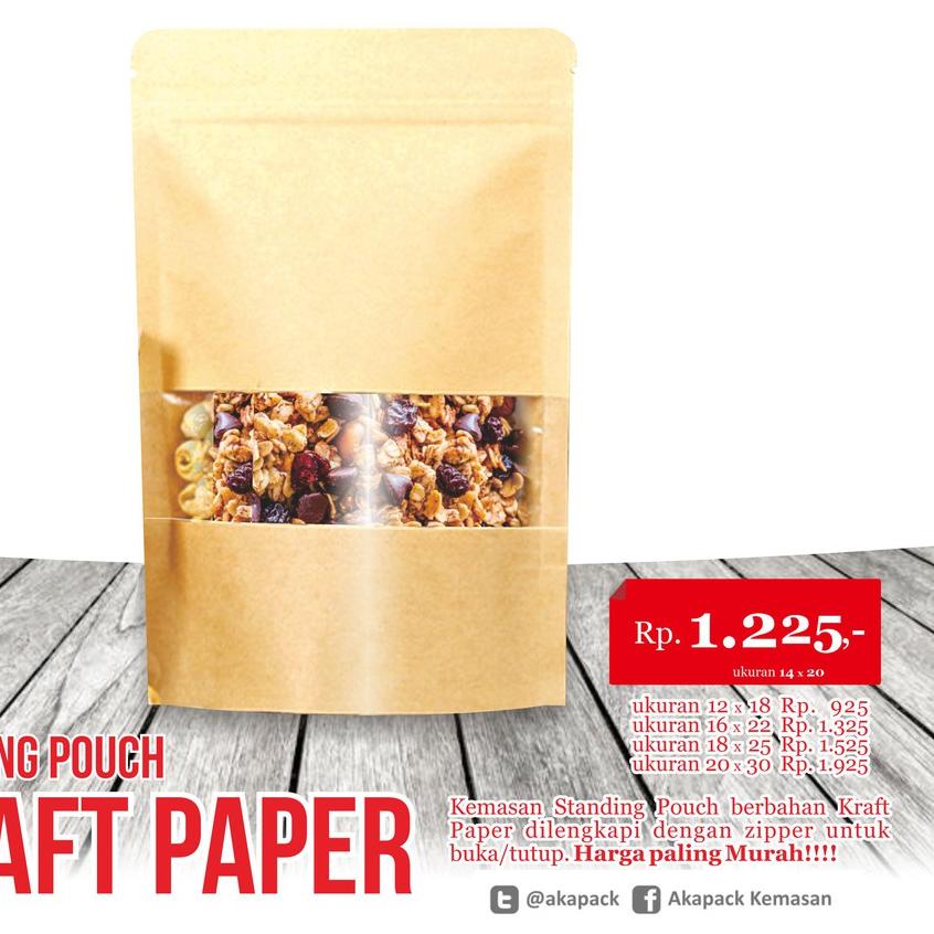 

➽ Spkw 14x20 Kemasan Standing Pouch Kraft Paper isi 100pcs ♢