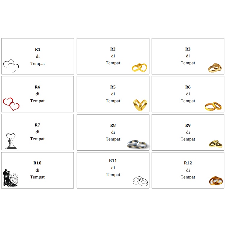 Cetak Label Nama Undangan 103 Motif R/Pernikahan/Ring/Cincin/Hati/Love