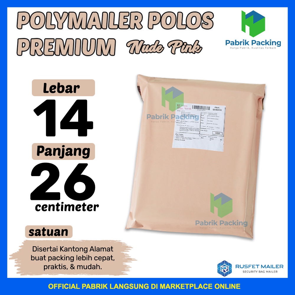 

Polymailer Premium Amplop Packing Rusfet Peach Polos 14x22 Satuan Termurah