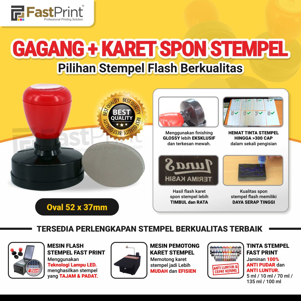 Gagang Stempel Plus Karet Stempel Flash Potongan Ukuran Oval 52x37MM