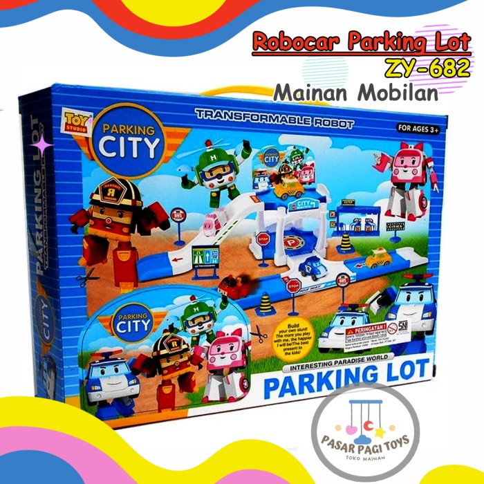MAINAN ANAK MOBIL ROBOT ROBOCAR POLI PARKING LOT SET ZY-682 TERMURAH