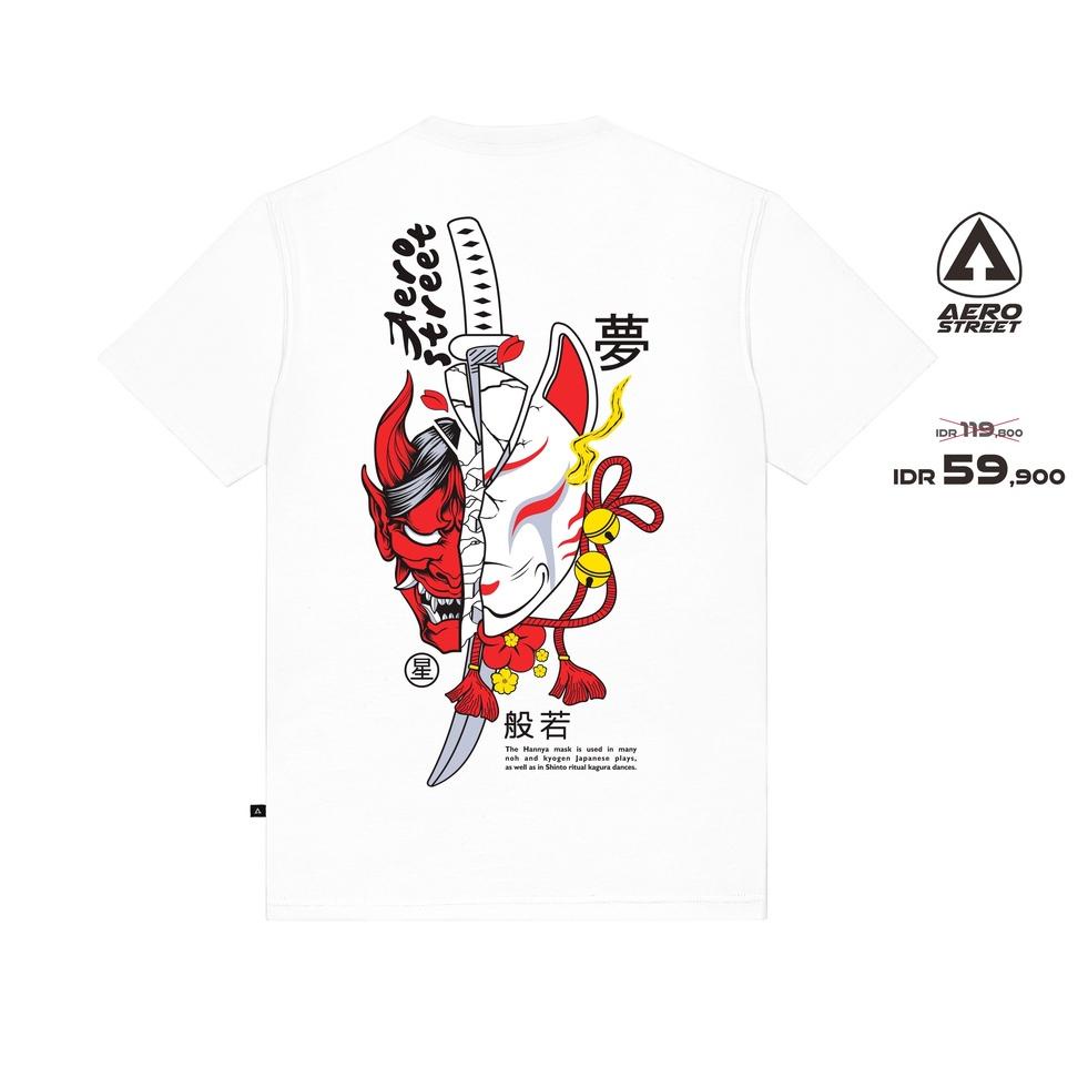 TREN TERBARU Aerostreet T Shirt Hannya Kitsune Putih Kaos T-Shirt Tshirt ABDAA
