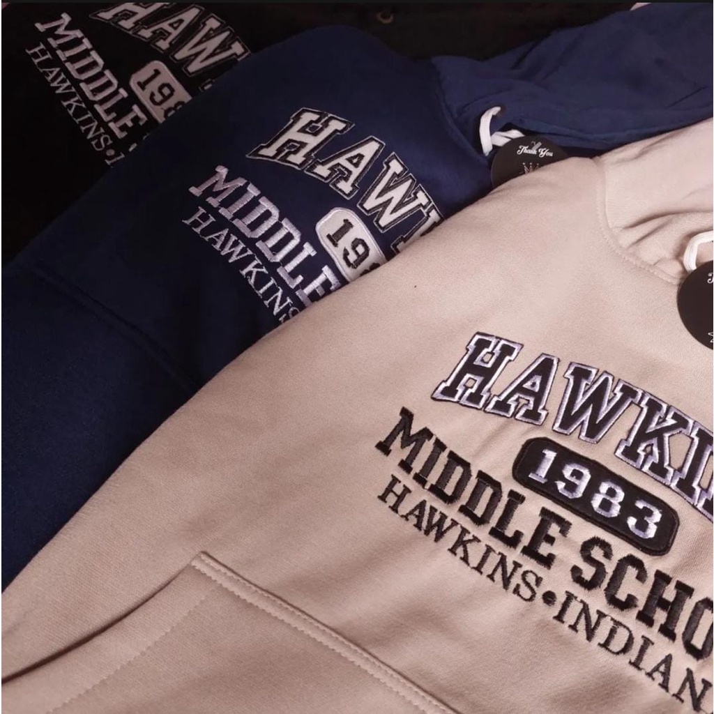 Jaket Hoodie HAWKINS Middle School 1983 embroid Logo Bordir Premium - Jaket Sweater Hoodie Pria Terbaru Sweater Wanita Aesthetic logo bordir Bahan Tebal Gramasi 280