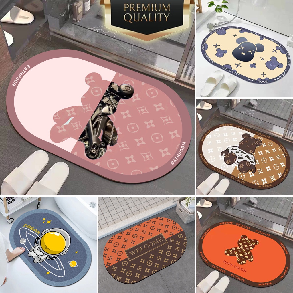Terbaru Keset Lantai Dapur Oval Motif Cute Lucu Keset Lantai Kaki Keset Kamar Mandi Ukuran 40cm X 60cm Bahan Diatomite &amp; Paper Fiber Dekorasi Rumah D2A2